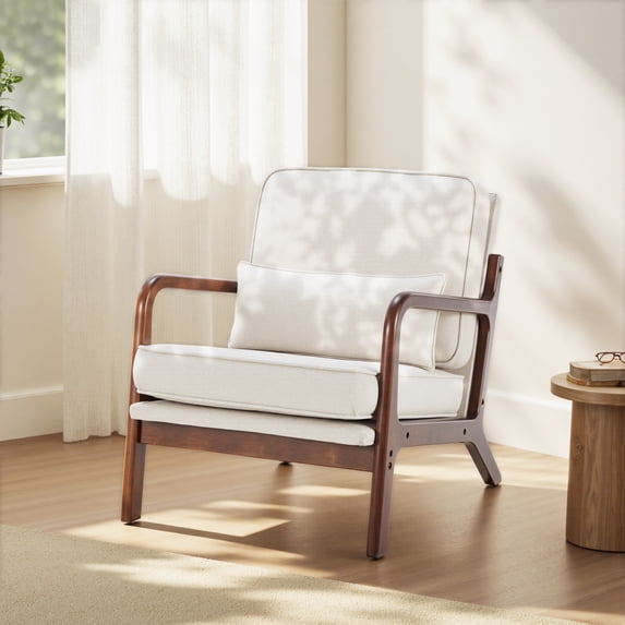 EDX Mid Century Modern Accent Chair, Comfy Fabric Living Room Chairs with Solid Wood Frame, Lounge Reading Armchair, Easy Assembly