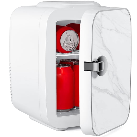 EDX Mini Fridge, Portable RV Refrigerator, 4 Liter/6 Can Compact Personal Cooler for Home, Car, Outdoor, Marble White