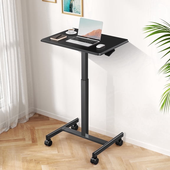 EDX Small Standing Desk, Mobile Portable Rolling Desk with Lockable Wheels & Adjustable Height, for Home Office, Black