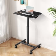 EDX Small Standing Desk, Mobile Portable Rolling Desk with Lockable Wheels & Adjustable Height, for Home Office, Black