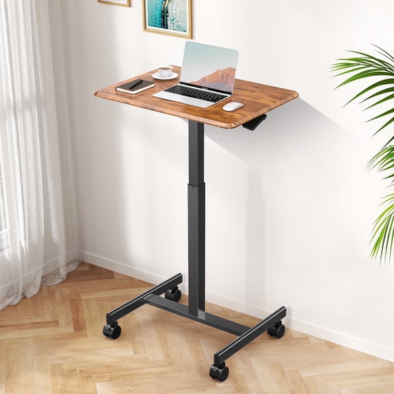 EDX Small Standing Desk, Mobile Portable Rolling Desk with Lockable Wheels & Adjustable Height , for Home Office, Rust Brown