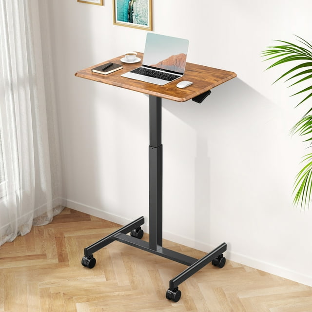 EDX Mobile Small Laptop Stading Desk, Portable Rolling Laptop Desk with Lockable Wheels and Adjustable Height, Rust
