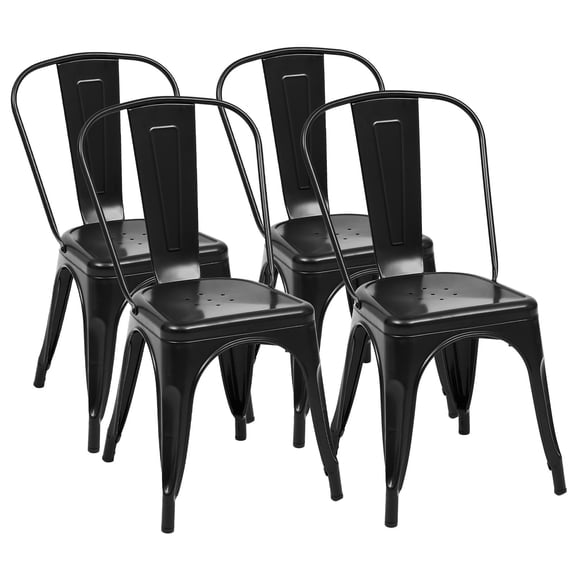 edx Metal Dining Chairs Set of 4, 18" Stackable Indoor Industrial Vintage Chairs, Black