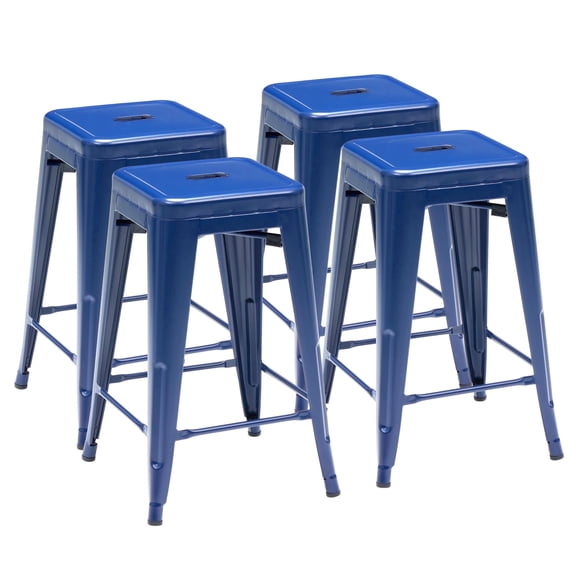 edx Metal Dining Chairs Set of 4, 24" Stackable Indoor Industrial Vintage Chairs, Blue