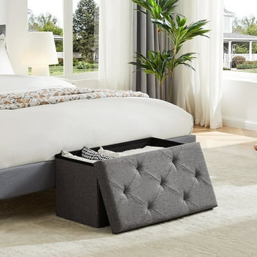 EDX Multi-functional 30 inch Folding Storage Ottoman Bench, Holds up to 660 lb, Grey