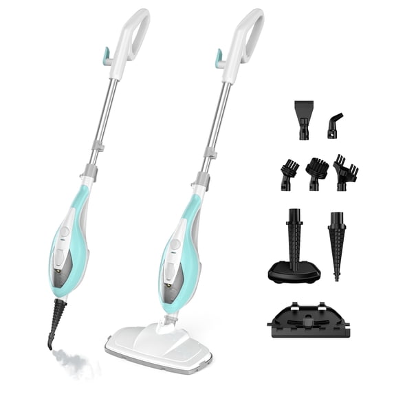 EDX Steam Mop, Chemical-Free Cleaning for Hardwood & Tile, 25-Second Heat Up, Lightweight with Washable Pads, White Green