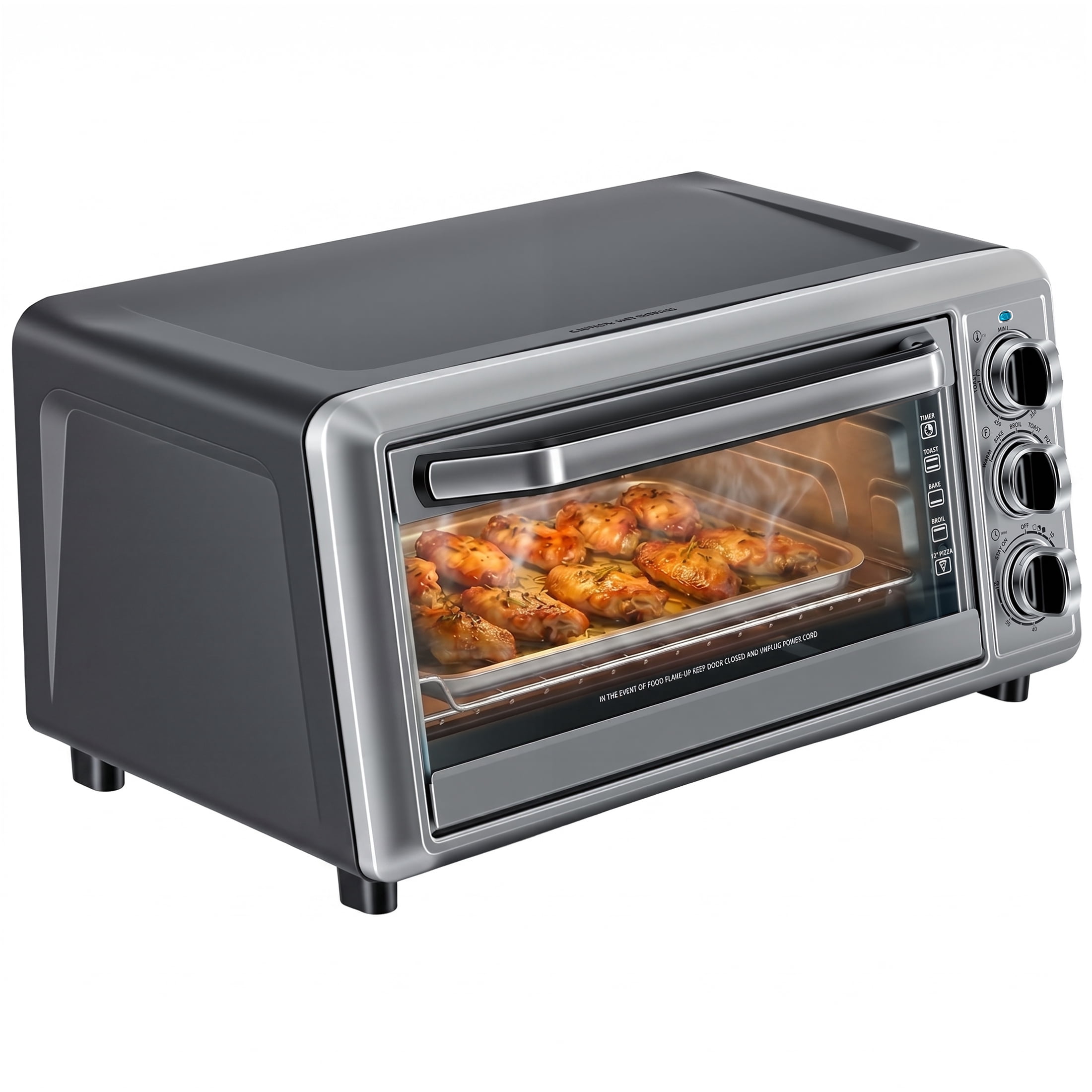 EDX Multifunctional Countertop Toaster Ovens 19 Quart with Baking Tray, Wire Rrack, and Tray Holder,150-450°F, Silver