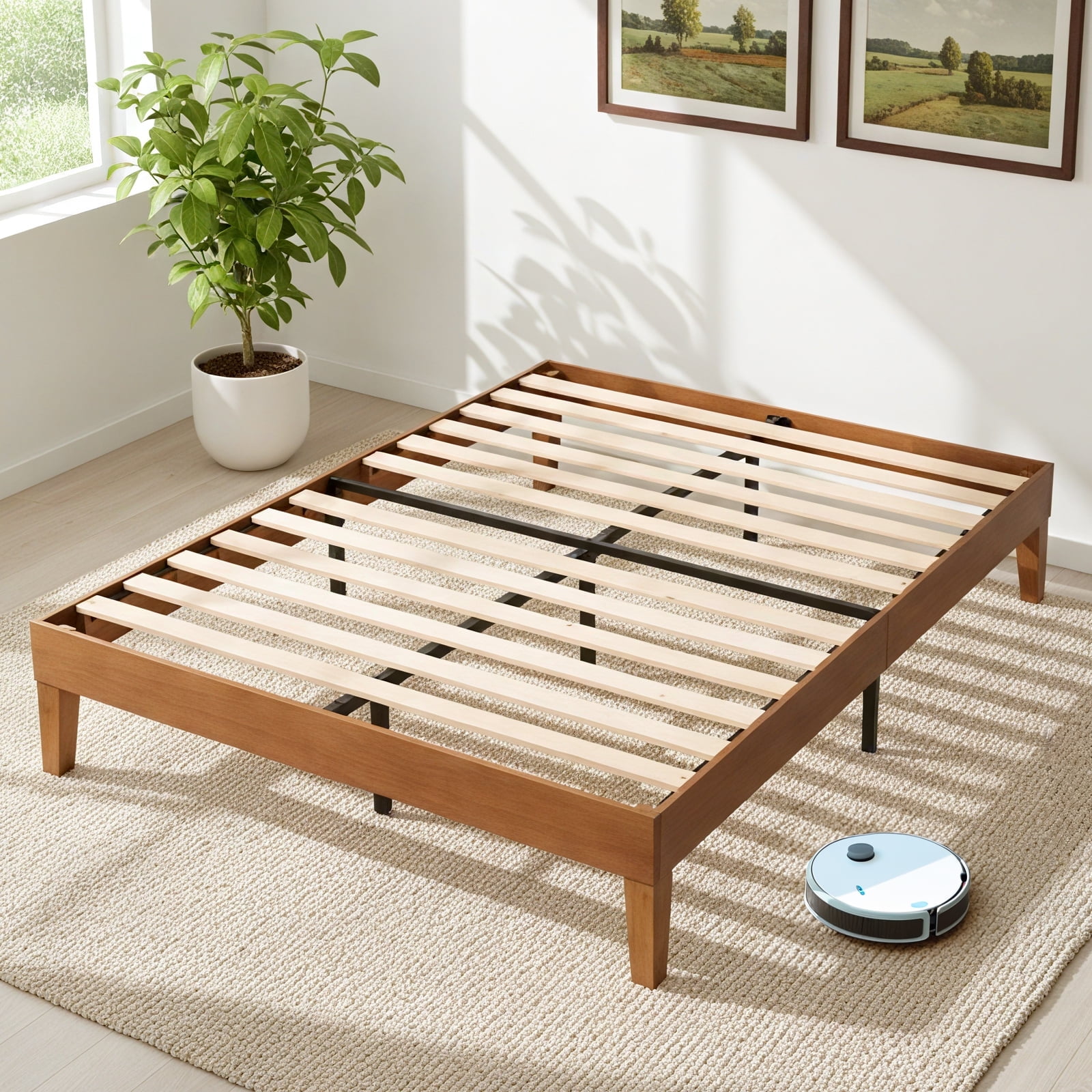 EDX Naturalista Classic Solid Wood Platform Bed, Full, Minimalist