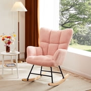 EDX Modern Rocking Chair, Teddy Upholstered Glider Rocker with High Backrest and Armrests for Living Room & Bedroom, Pink