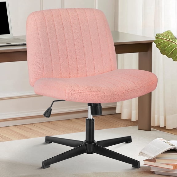 EDX Office Chair Armless Criss Cross Legged Chair No Wheels, Comfy Home Padded Fabric Vanity Task Computer Chair, Pink
