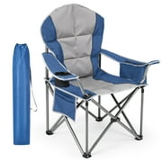 EDX Oversized Camping Folding Chair, Heavy Duty Padded Chair with Cup Holder Storage and Cooler Bag, 5000 LBS Steel Frame, Portable for Outdoor,Blue Gray