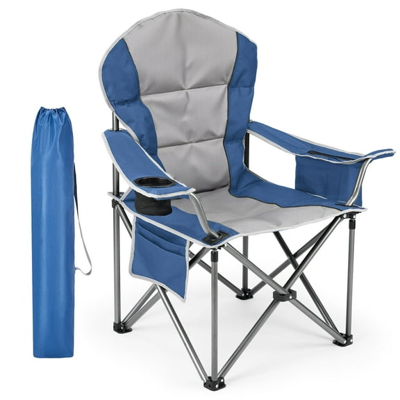 EDX Oversized Camping Folding Chair, Heavy Duty Padded Chair with Cup Holder Storage and Cooler Bag, 5000 LBS Steel Frame, Portable for Outdoor,Blue Gray