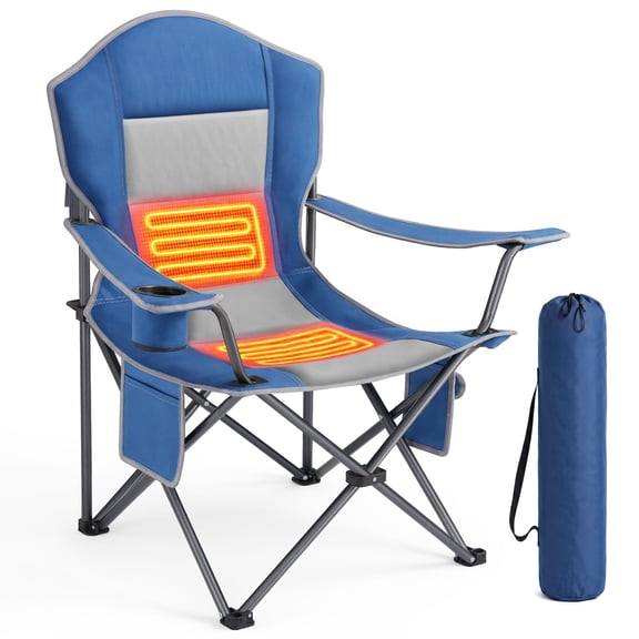 EDX Oversized Heated Camping Chair, 3 Heat Levels Dual Zone Heating,Heavy Duty Steel Frame Waterproof Portable Folding Outdoor Chair with Cup Holder and Side Storage Pockets