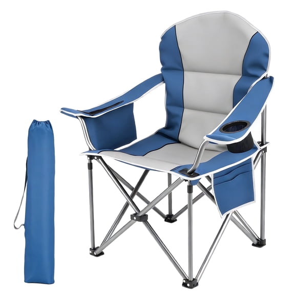 EDX Oversized Heavy Duty Folding Camping Chair, Padded High Back, Adjustable Lumbar Support, Extra Wide for Adults, 500 lbs Steel Frame, Portable Outdoor, Blue Gray