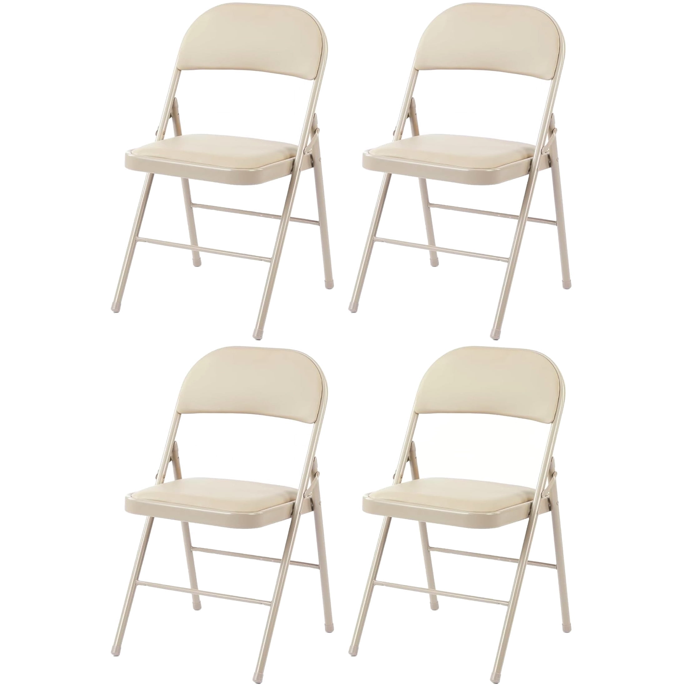 EDX 4 Pack Folding Chair with Sturdy Metal Frame, High-Density Padding, and Water-Resistant PU Leather - Ideal for Meetings, Gatherings, and Events, Khaki