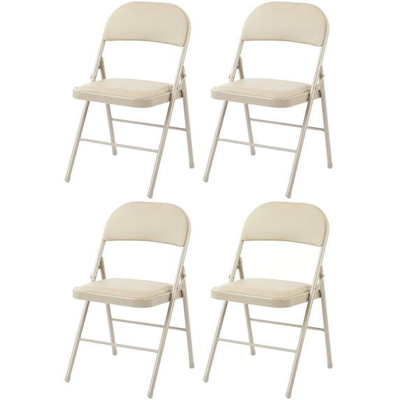 EDX 4 Pack Folding Chair with Sturdy Metal Frame, High-Density Padding, and Water-Resistant PU Leather - Ideal for Meetings, Gatherings, and Events, Khaki