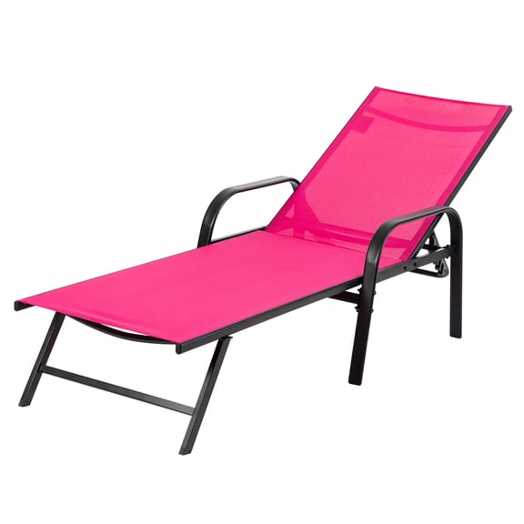 EDX Park Steel Stacking Chaise Lounge Chair for Outdoor Patio, Pink