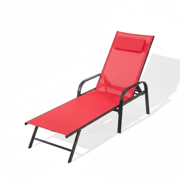 EDX Park Steel Stacking Chaise Lounge Chair for Outdoor Patio, Red