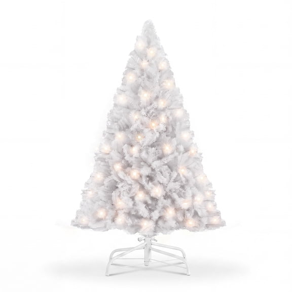 EDX 4.5ft Pre-lit White Pencil Christmas Tree, White Artificial Xmas Tree with 120 Warm White LED Lights, 268 Branch Tips & Foldable Base, for Home, Office, Party Decoration