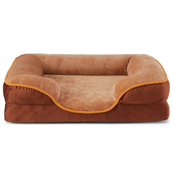 EDX Premium 42"X32" Orthopedic Dog Bed for XL Dogs - Memory Foam Pet Sofa with Non-Slip Base and Easy-Clean Cover, Brown