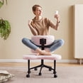 thumbnail image 1 of edx Ergonomic Cross Legged Swivel Chair with Back Support, Adjustable Height Meditation Chair, 360° Rotating Footrest, Rolling Office Floor Chair, Pink, 1 of 9