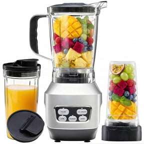 EDX 1200W Multi-Function Blender, 60oz Pitcher, 34oz & 24oz Portable Cups, 5 Speeds with Pulse & Ice Crush, Multi Lids for Juice, Shakes, Sauces, Silver