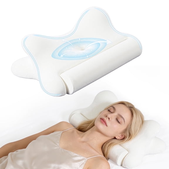 EDX Queen Size Cervical Pillows Memory Foam Bed Pillow for Neck Pain Relief- Removable Cover,White