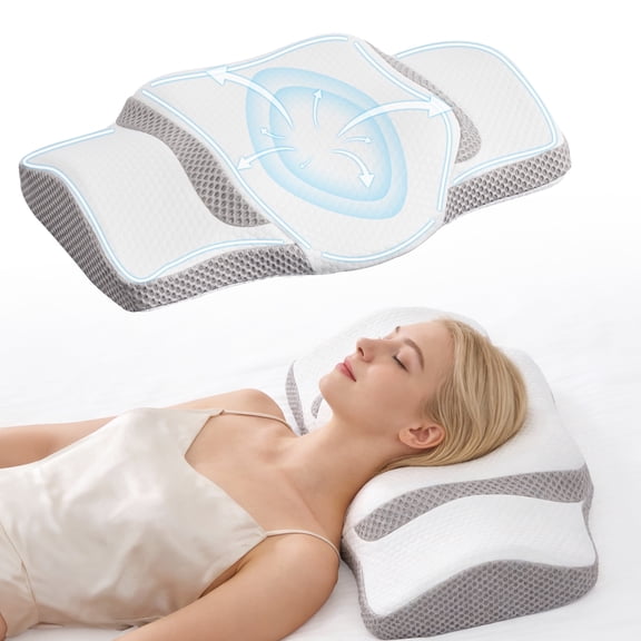 EDX King Size Square Cervical Pillows Memory Foam Double-Sided Pillow for Neck Pain Relief- Removable Cover,White and Gray