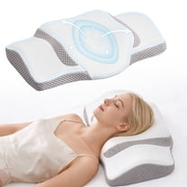 EDX King Size Square Cervical Pillows Memory Foam Double-Sided Pillow for Neck Pain Relief- Removable Cover,White and Gray