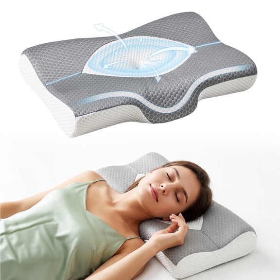 EDX Standard Square Cervical Pillows Memory Foam for Neck Pain Relief- Removable Cover,Dark Gray