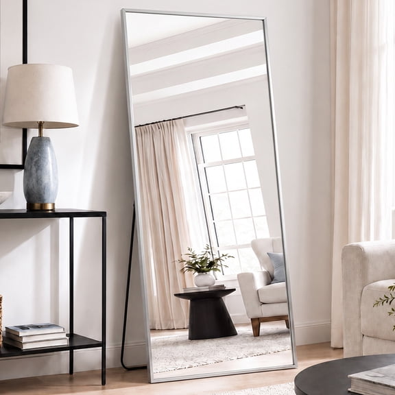 EDX Rectangle Full Length Mirror 56"x21" Full Body Mirror Rectangle Free Standing Wall Mounted Leaning Hanging Floor Mirrors, Silver