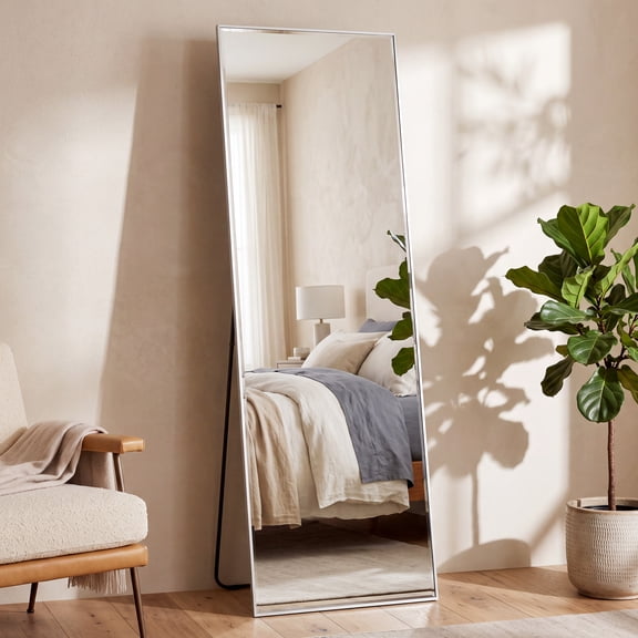 EDX Rectangle Full Length Mirror 56"x21" Full Body Mirror Rectangle Free Standing Wall Mounted Leaning Hanging Floor Mirrors, Silver