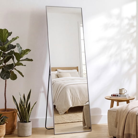 EDX Rectangle Full Length Mirror 59"x16" Full Body Mirror Rectangle Free Standing Wall Mounted Leaning Hanging Floor Mirrors,Silver