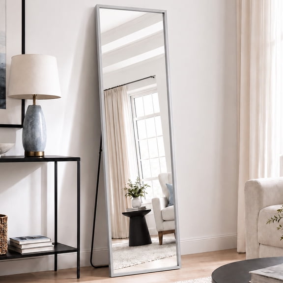 EDX Rectangle Full Length Mirror 59"x16" Full Body Mirror Rectangle Free Standing Wall Mounted Leaning Hanging Floor Mirrors,Silver