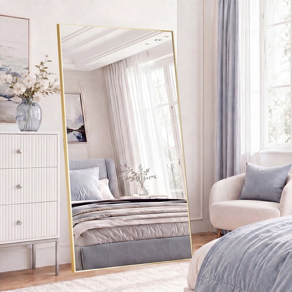 EDX 78"x38" Rectangle Full Length Mirror Full Body Mirror Rectangle Free Standing Wall Mounted Leaning Hanging Floor Mirrors, Gold