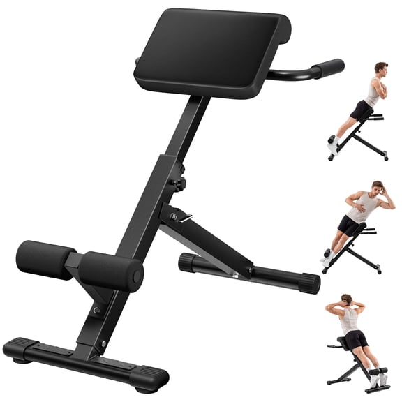 EDX Roman Chair Hyperextension Bench, Adjustable Foldable 250 lbs Capacity, MultiPurpose Home Gym Workout Bench for Glutes, Hamstrings, Back & Abs, Black