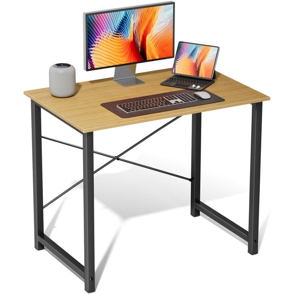 EDX Simple Style Computer Desk with Storage Bag and Iron Hook, Oak