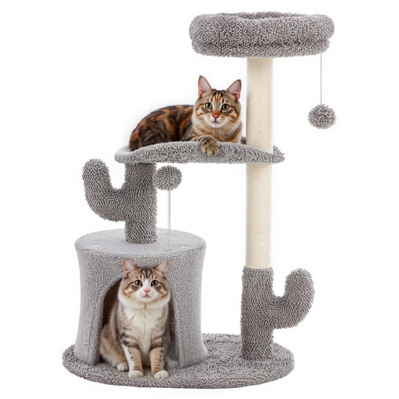 EDX 33" Small Cat Tree Tower, Cat Tree with Curved Bed, Cozy Cat Condo, Cat Scratching Post, for Indoor Cats, Light Grey