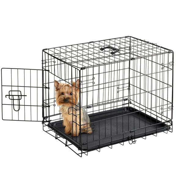 EDX Small Dog Crate, 24" Single Door Folding Metal Wire Dog Cage with Plastic Leak-Proof Pan Tray