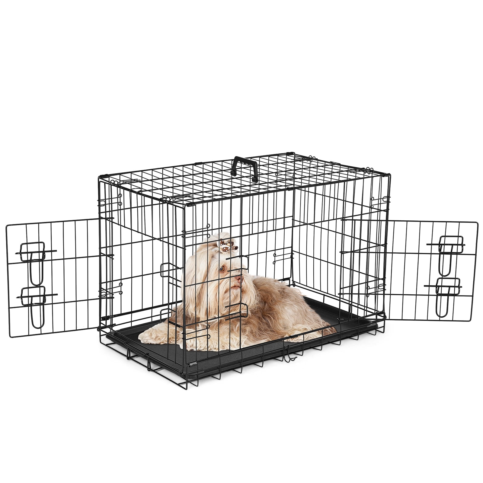 EDX Small Dog Crate with Divider Panel,30 Inch Double Door Folding