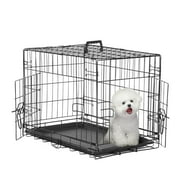 EDX Small Dog Crate with Divider Panel, 24" Double Door Folding Metal Wire Dog Cage with Plastic Leak-Proof Pan Tray