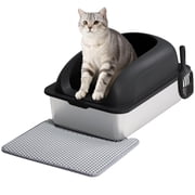 EDX Stainless Steel Cat Litter Box with Lid, XL Extra Large Cat Litter Box for Big Cats, High Wall Sides, Never Absorbs