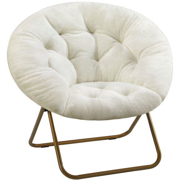 EDX Faux Fur Folding Saucer Chair, Foldable Accent Chair for Adults, Soft Plush Seat, Lightweight & Comfortable, Beige