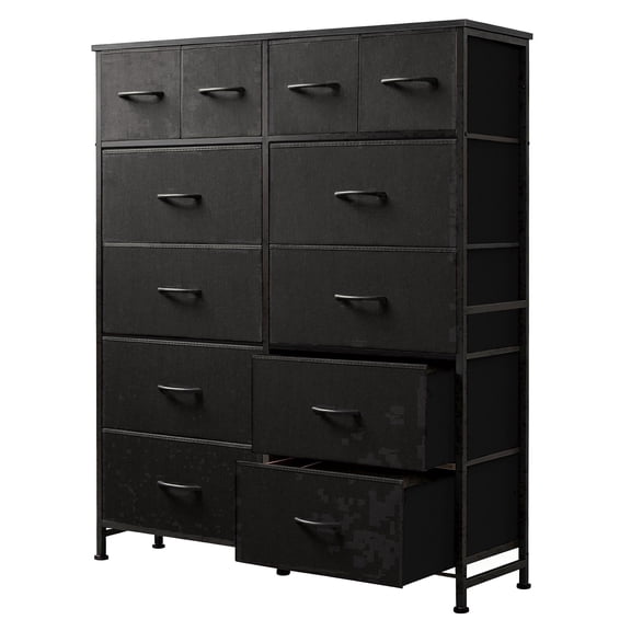 edx Tall Dresser with 12 Drawers, Steel Frame and Wood Top, Storage Organizer for Living Room, Hallway, Office, Black