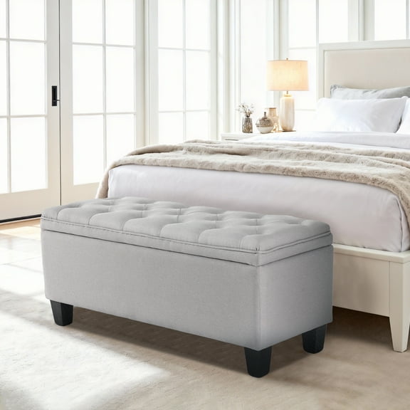 EDX Storage Ottoman Bench, 16 x 40 x 18 inches Foot Rest with Legs, End of Bed Bench, Storage Chest for Living Room,Bedroom, Entryway, Light Gray