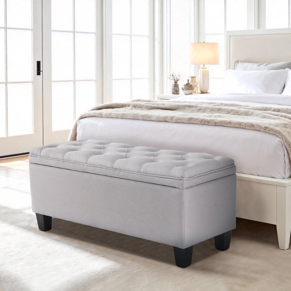 EDX Storage Ottoman Bench, 16 x 40 x 18 inches Foot Rest with Legs, End of Bed Bench, Storage Chest for Living Room,Bedroom, Entryway, Light Gray