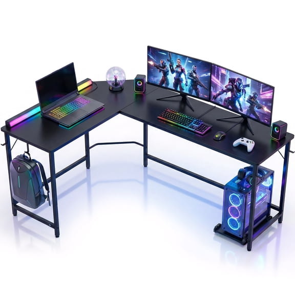 EDX Stylish L-shaped desk optimizes space, boosts productivity with ample dual-surface workspace and ergonomic modern design, Black