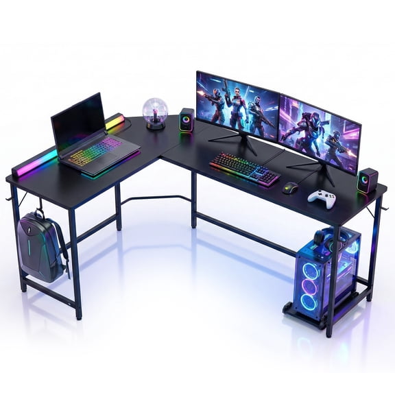 EDX Stylish L-shaped desk optimizes space, boosts productivity with ample dual-surface workspace and ergonomic modern design, Black