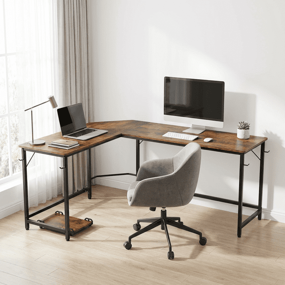 EDX Stylish L-shaped desk optimizes space, boosts productivity with ample dual-surface workspace and ergonomic modern design, Rust