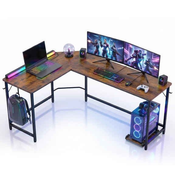 EDX Stylish L-shaped desk optimizes space, boosts productivity with ample dual-surface workspace and ergonomic modern design, Rust
